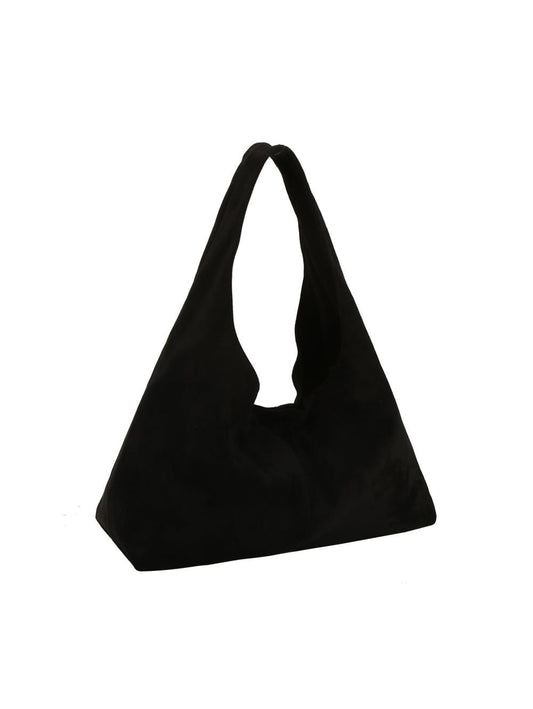 Faux Suede Hobo Tote Bag: Black