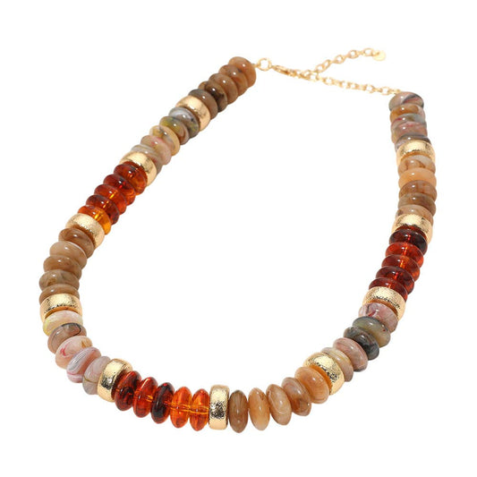 Chunky Beaded Necklace | Brown & Gold