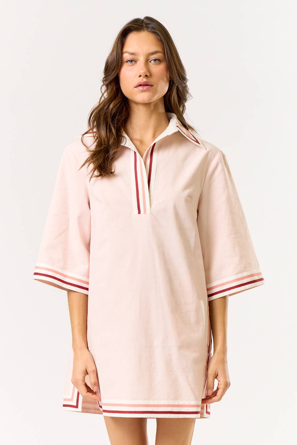 STRIPED COLLARED OVERSIZE MINI DRESS