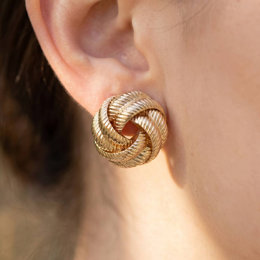 Ribbed Tube Love Knot Stud Earrings