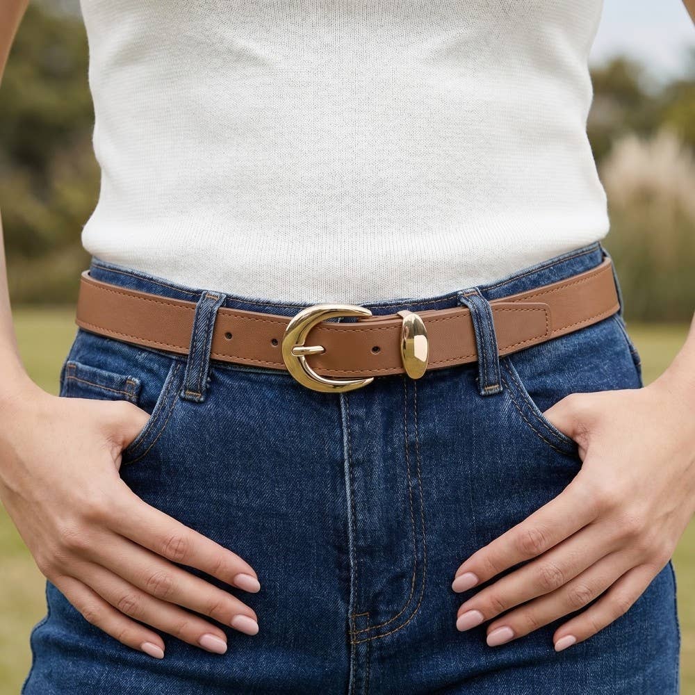 Crescent Buckle Leather Belt