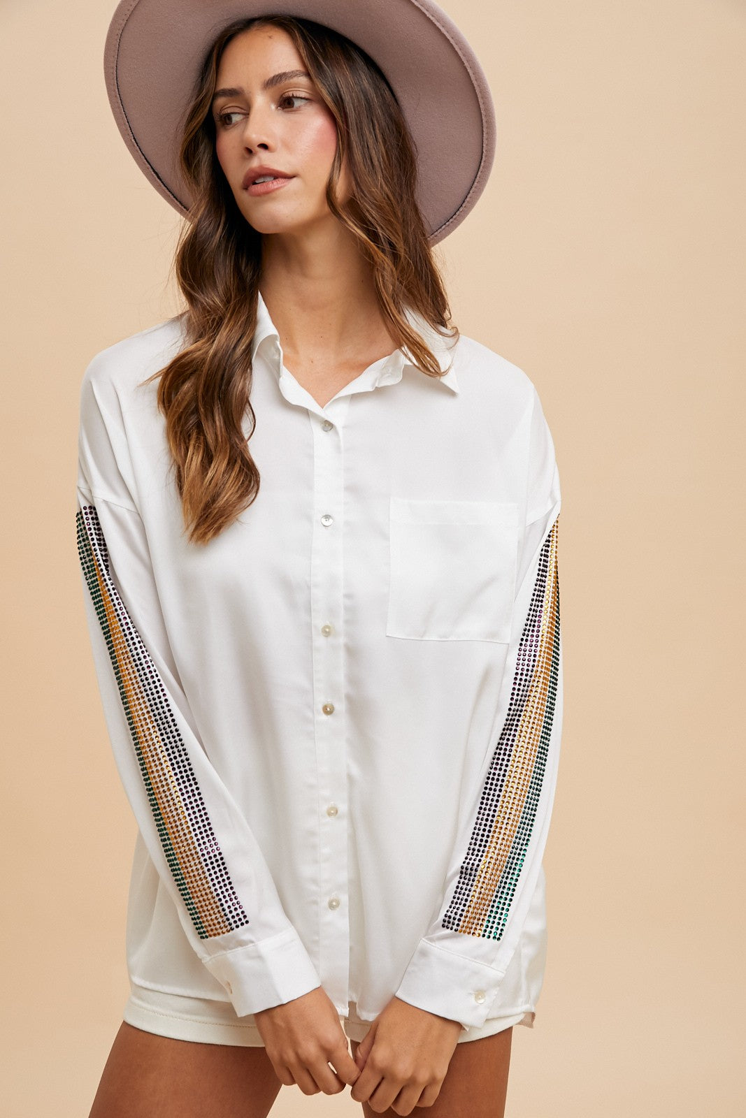 Jeweled Sleeve Button Down