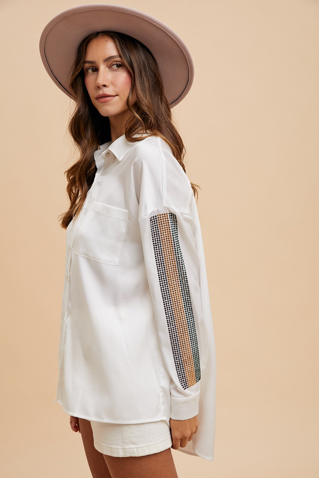 Jeweled Sleeve Button Down