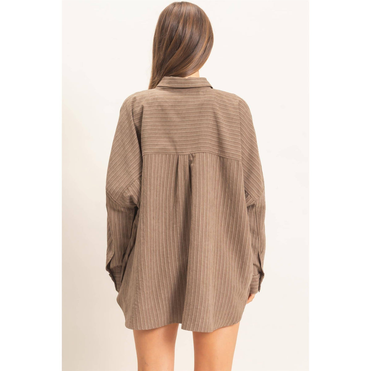 Striped Brown Button-Up