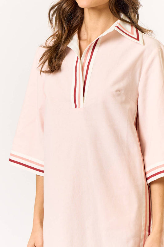 STRIPED COLLARED OVERSIZE MINI DRESS