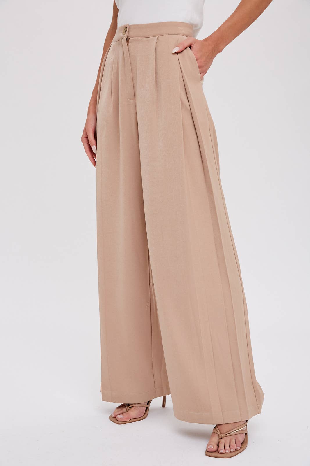 Pintuck Wide Leg Pants Taupe