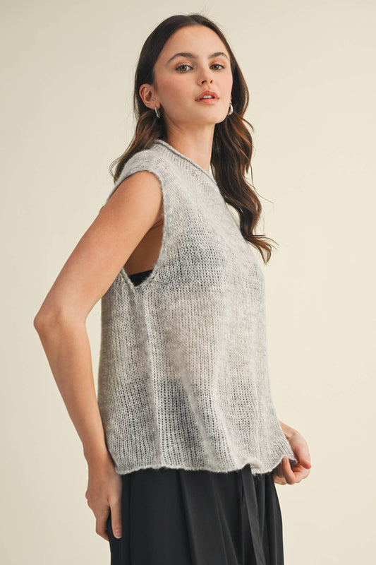 HIGH NECK SLEEVELESS SWEATER TOP