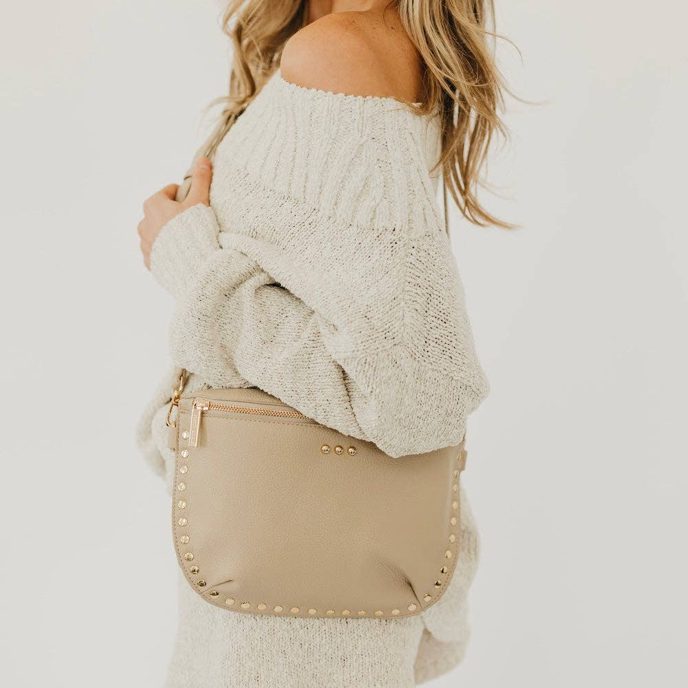 Taupe Pebble Studded Bum Bag