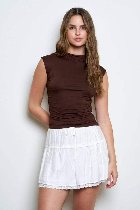 SCRUNCH KNIT TOP CHOCOLATE