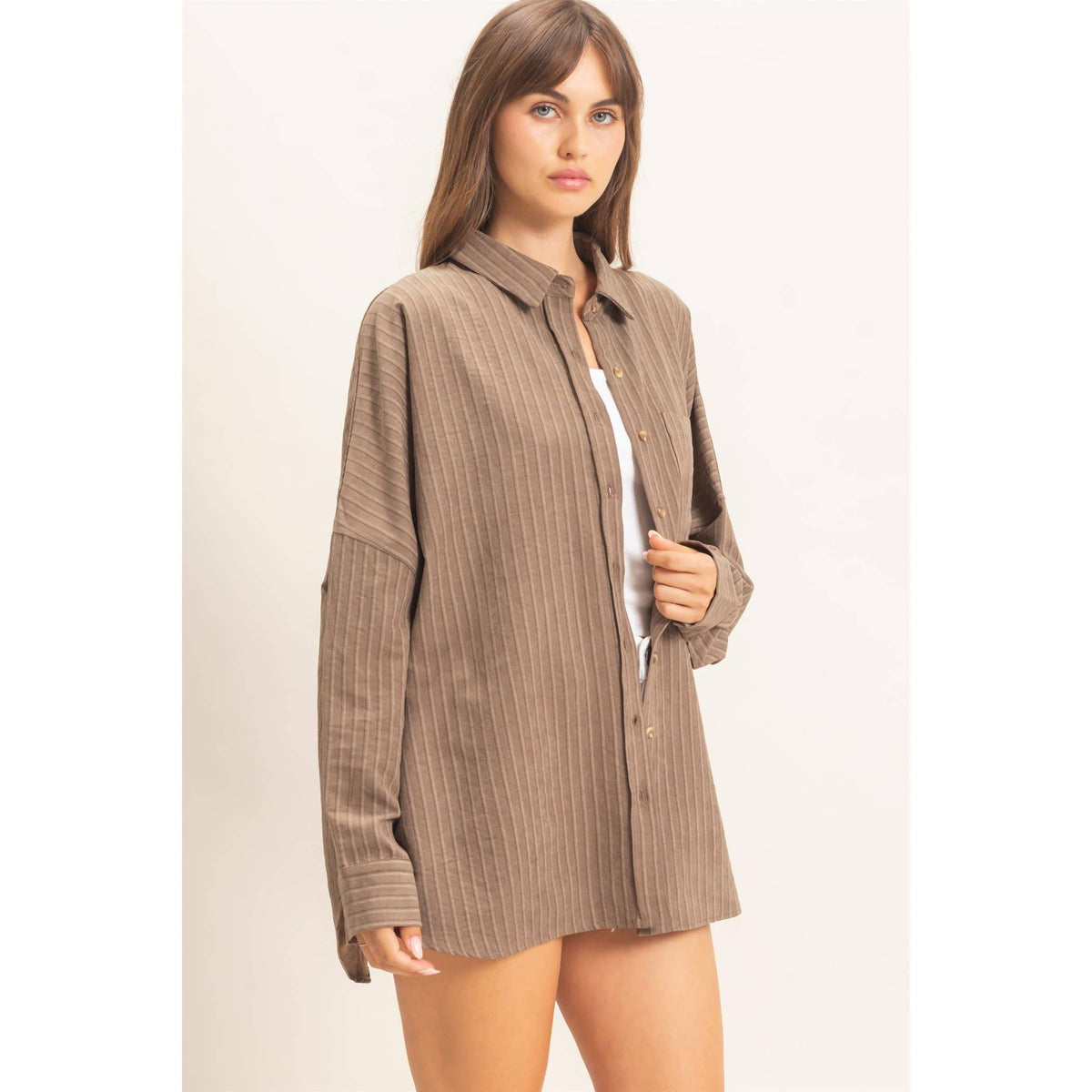 Striped Brown Button-Up