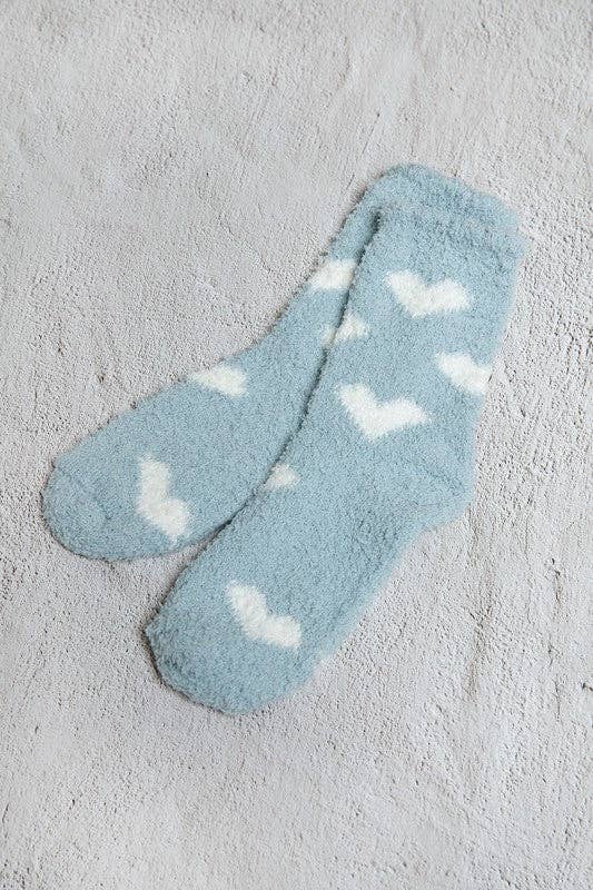 WARM FLEECE PLUSH HEART FUZZY SOCKS LT BLUE