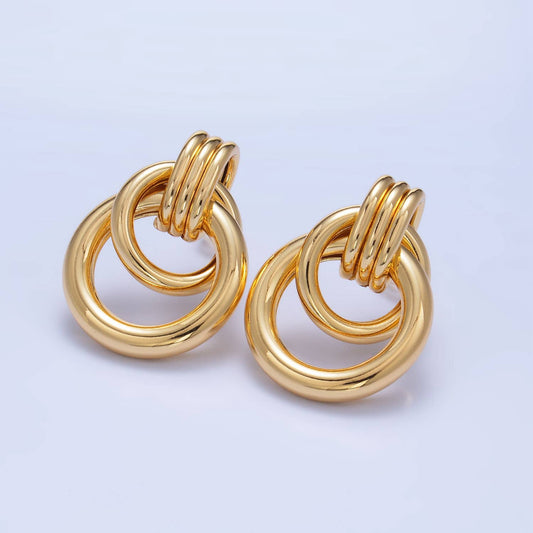 24K Gold Filled Double Hoop Stud Earrings