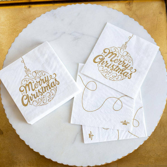 Merry Christmas Ornament Script Cocktail Napkins