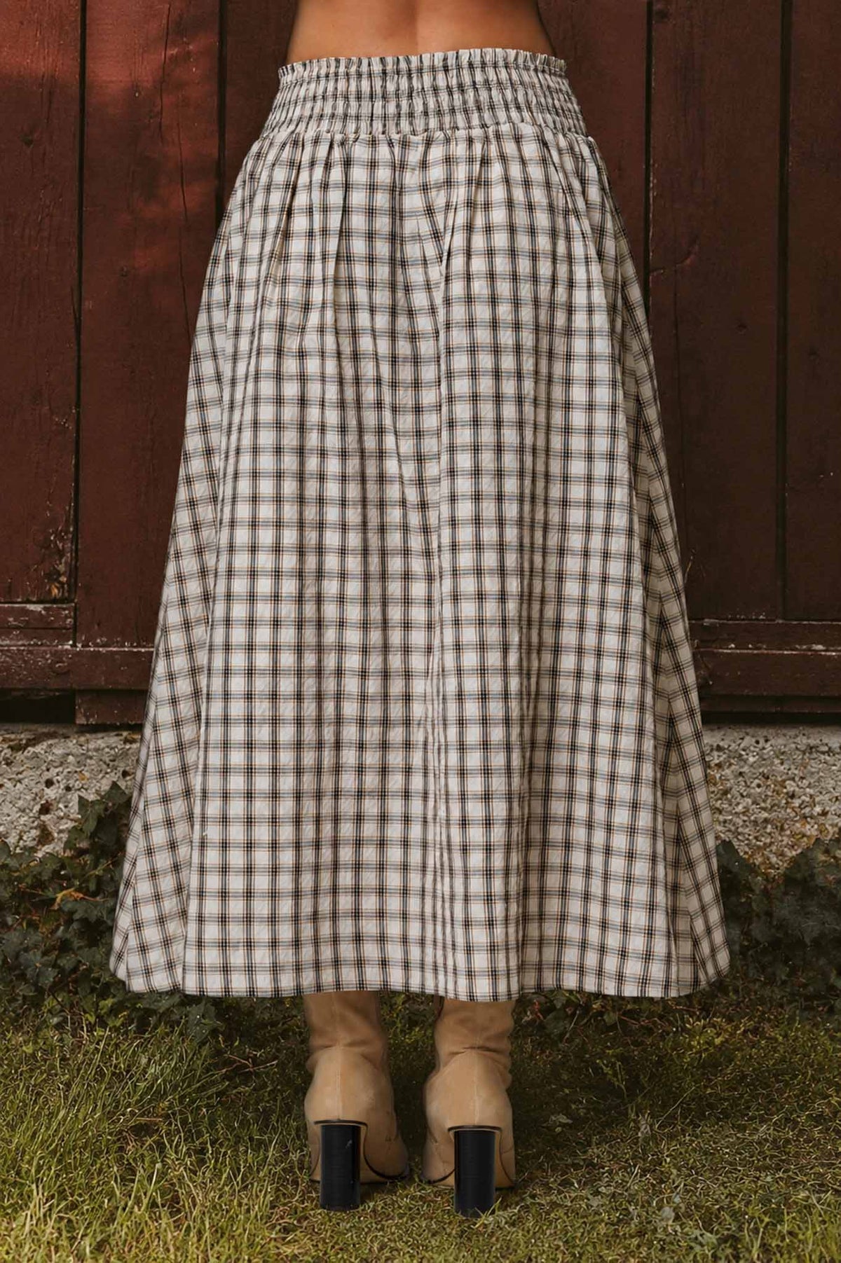 PLAID MIDI SKIRT