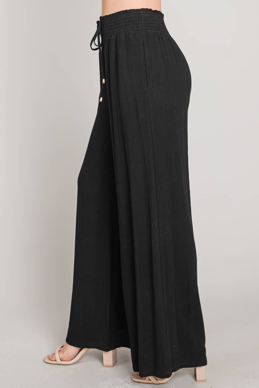Black Smock Waist Linen Pants