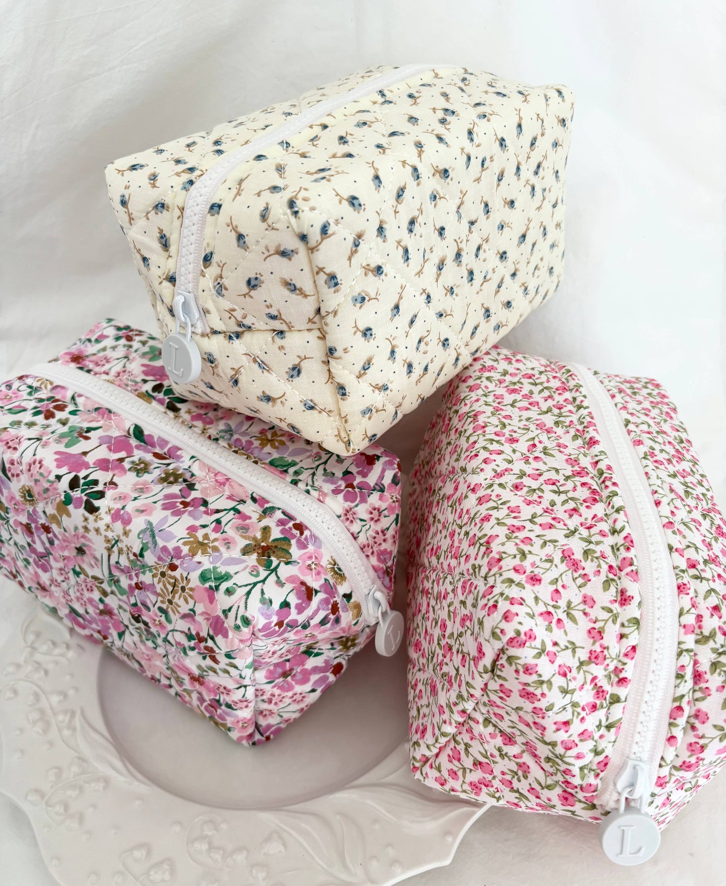 Quilted Floral  Make up Bags