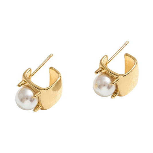 14K Gold Dipped Pearl Accent Geometric Earrings