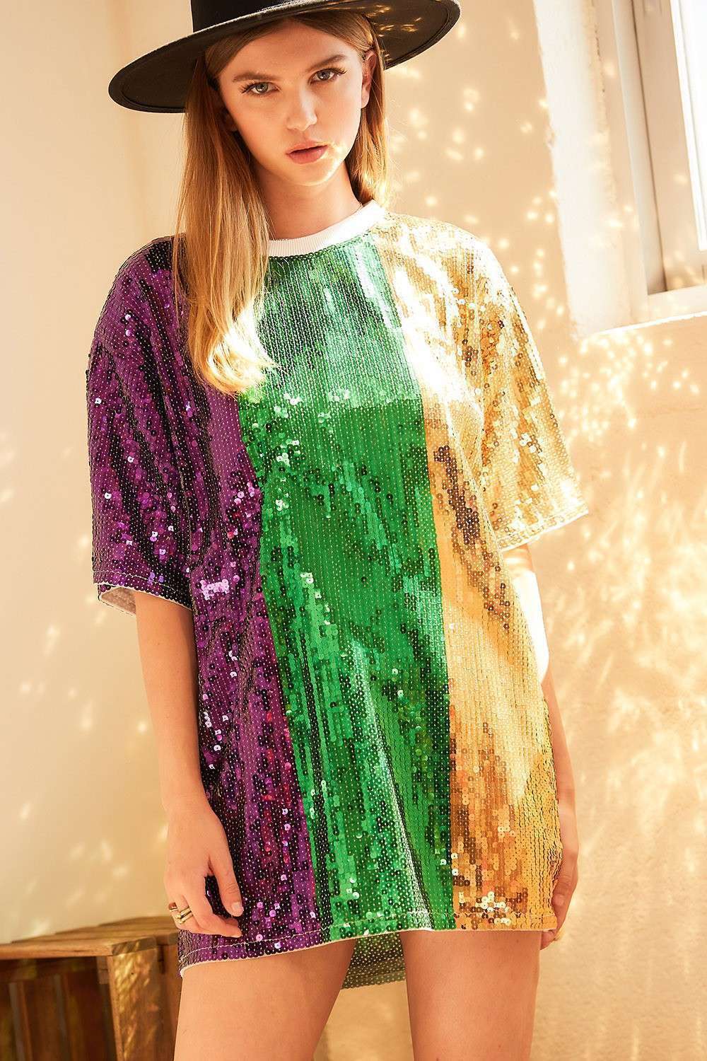 Mardi Gras Sequin Oversized Tunic Top