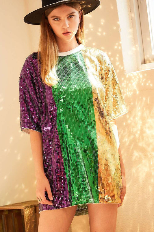 Mardi Gras Sequin Oversized Tunic Top