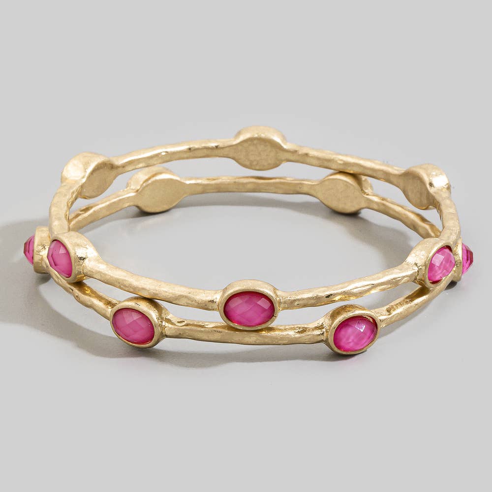 Pink Stone Hammered Bangle