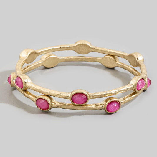 Pink Stone Hammered Bangle