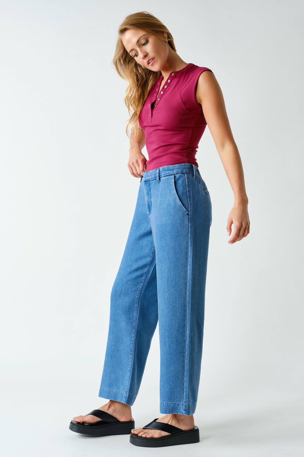 Ribbed Henley Tank Top