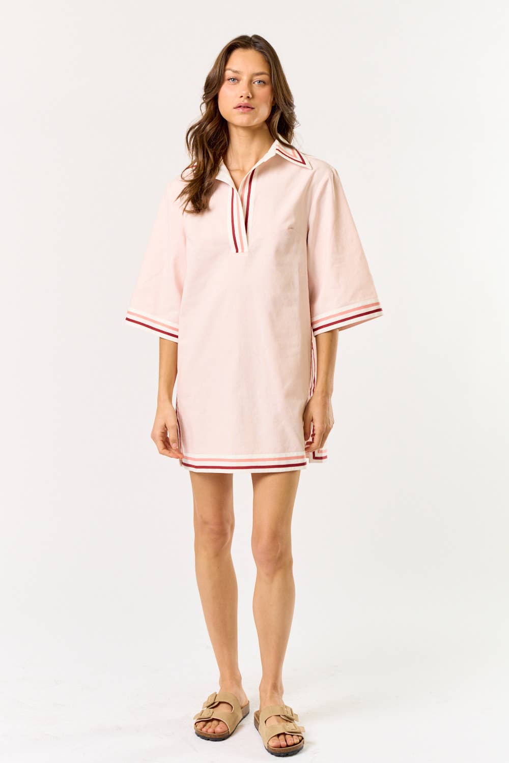 STRIPED COLLARED OVERSIZE MINI DRESS