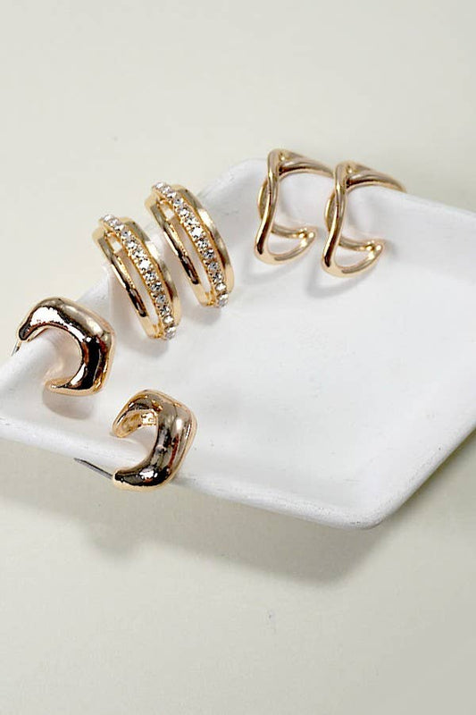 TRIO RHINESTONE HOOP EARRINGS SET