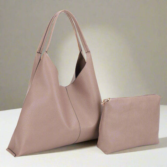 Maya Hobo Tote Bag With Pouch: Taupe