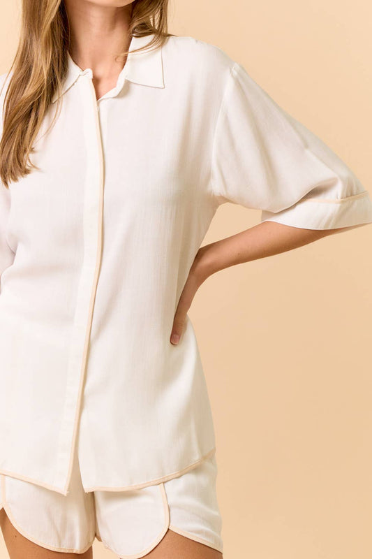 BUTTON DOWN TOP WITH SHORTS