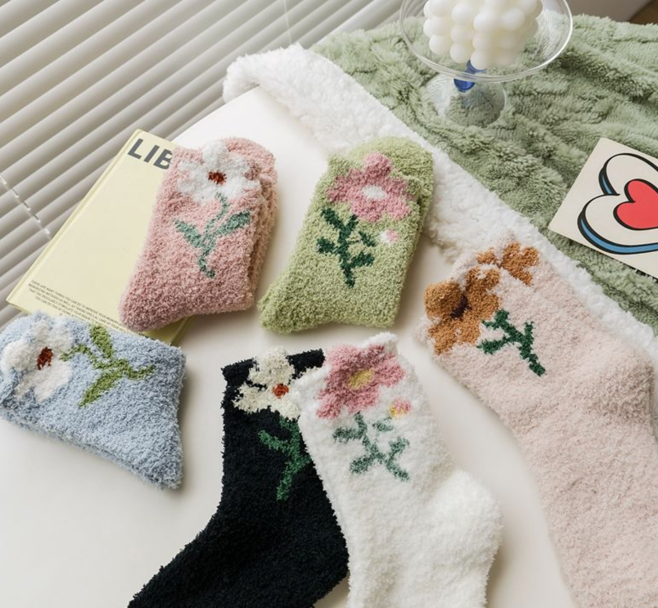 Fuzzy Flower Socks