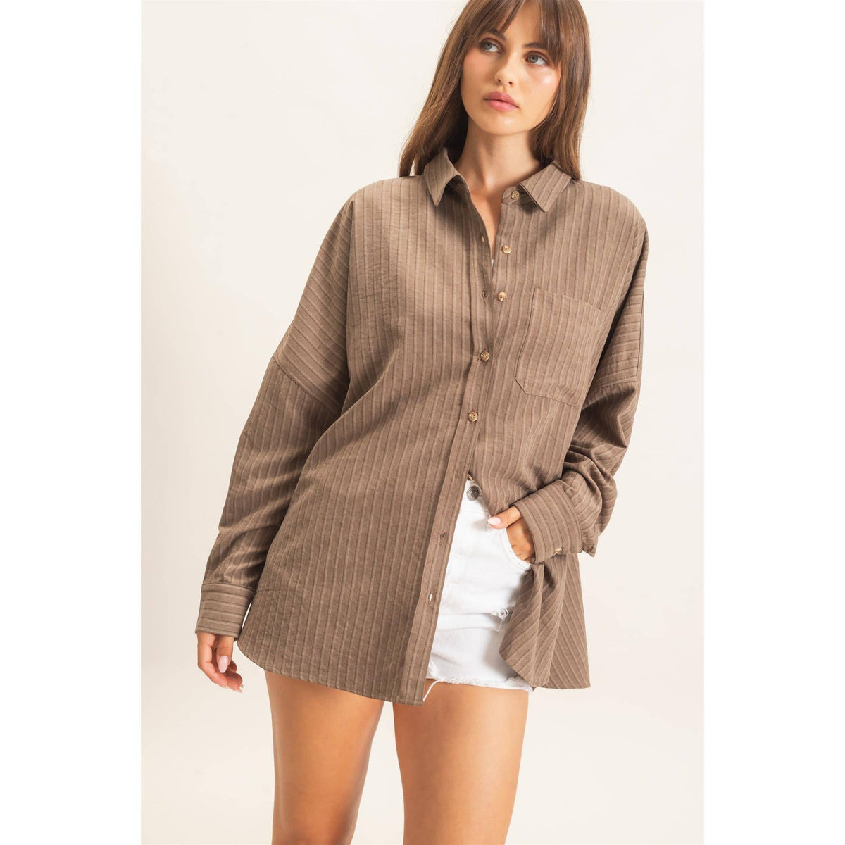 Striped Brown Button-Up