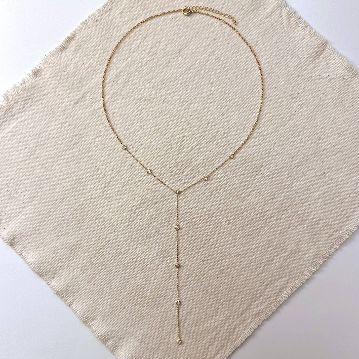 18k Gold Filled Lariat Necklace With Bezel
