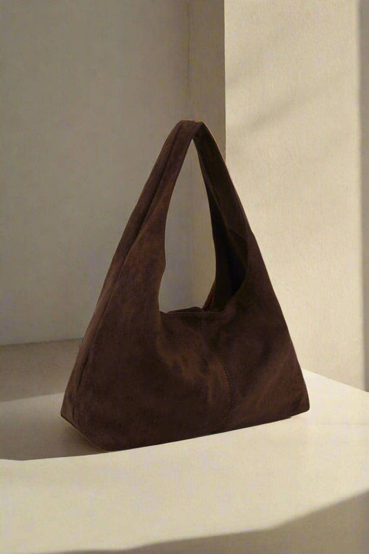 Faux Suede Hobo Tote Bag: Coffee