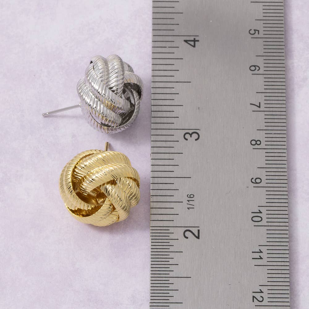 Ribbed Tube Love Knot Stud Earrings