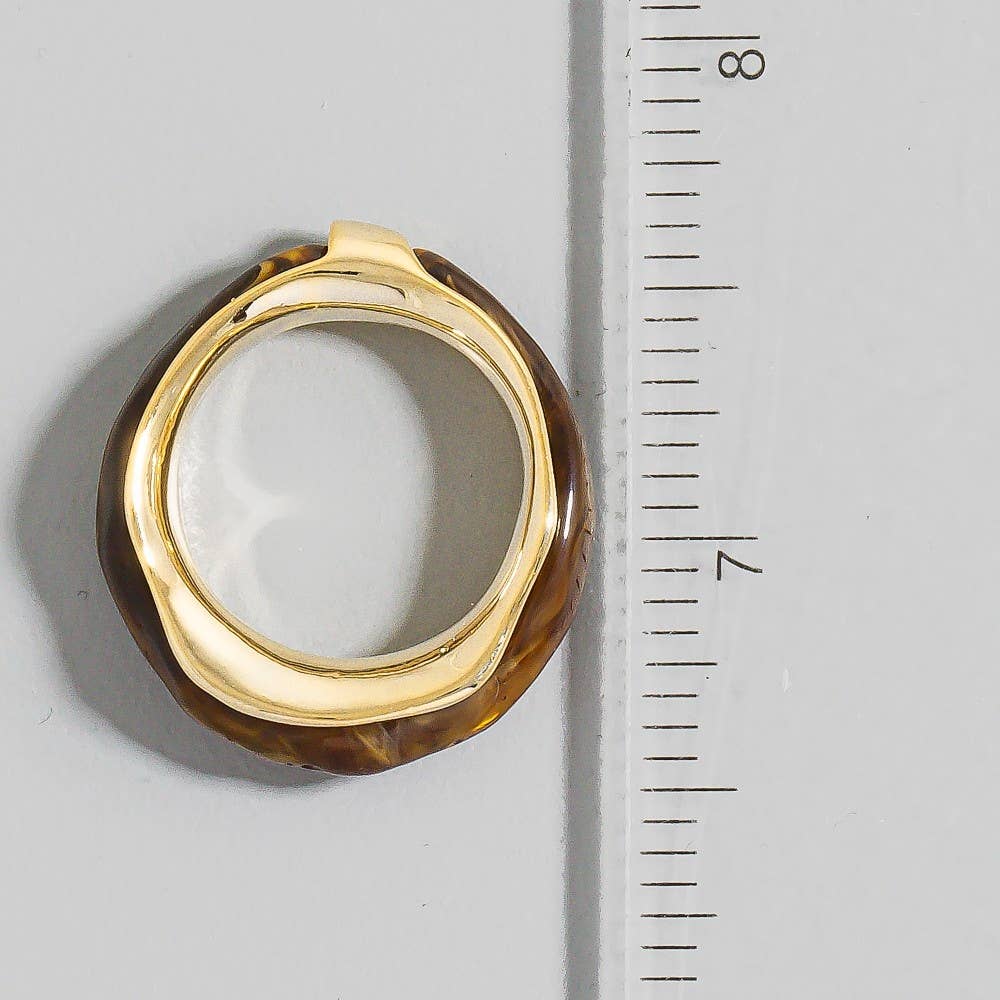 Metallic Lined Warped Shape Amber Acrylic Band Ring