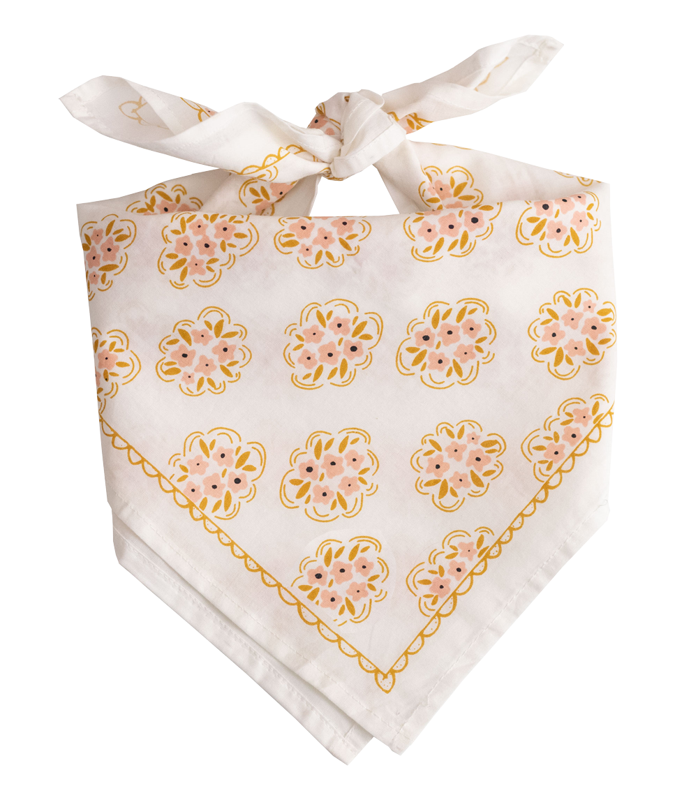 Pink Floral Scalloped Edge Bandana