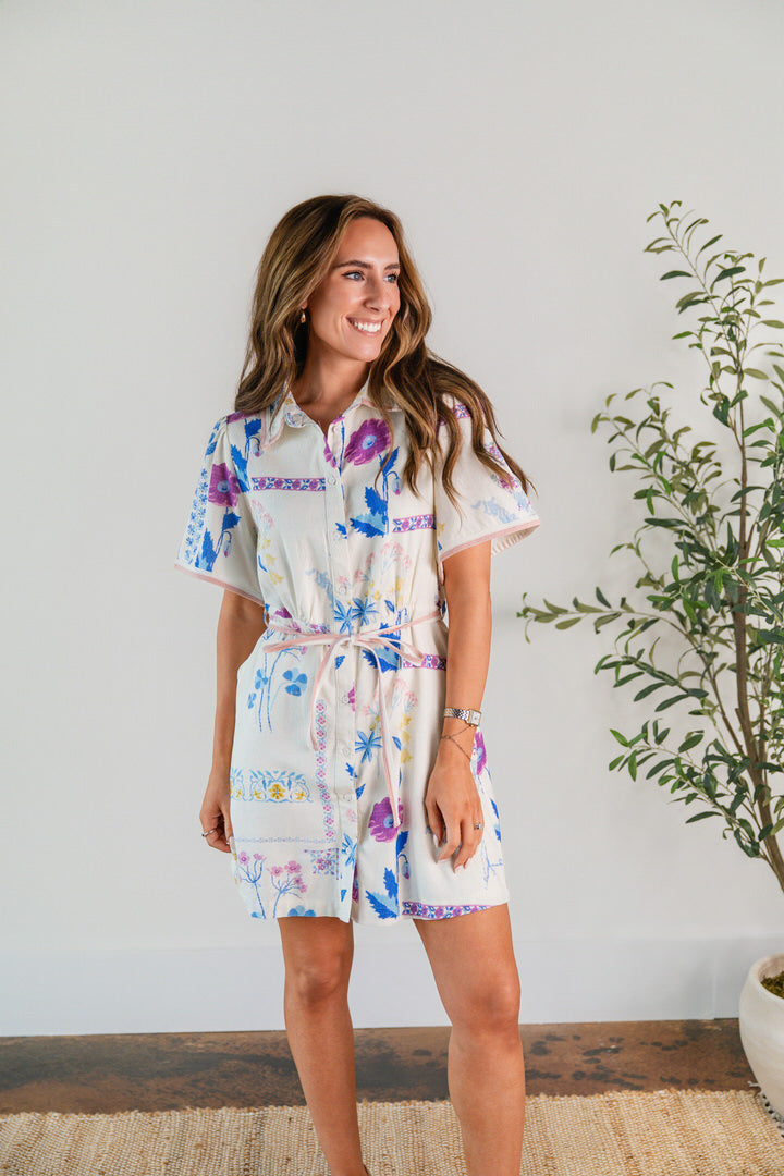 Soft Floral Tape Trim Dress