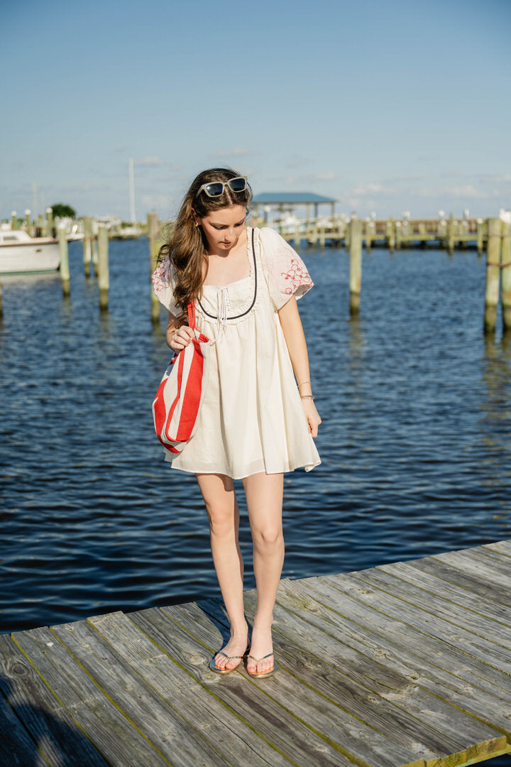 Embroidered Puff Sleeve Babydoll Mini Dress