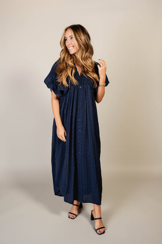 Navy Puff Sleeve Dress