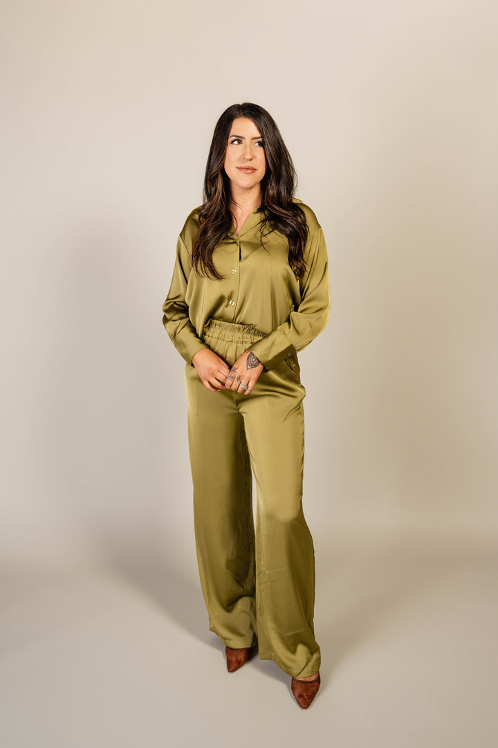 Olive Satin Set