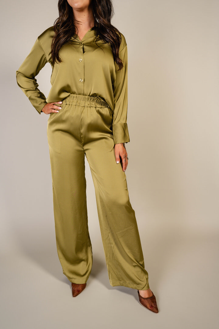 Olive Satin Set