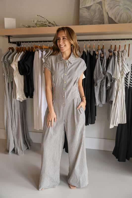 Striped Button Down Jumpsuit