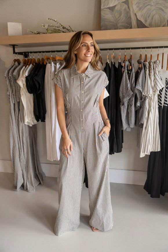 Striped Button Down Jumpsuit