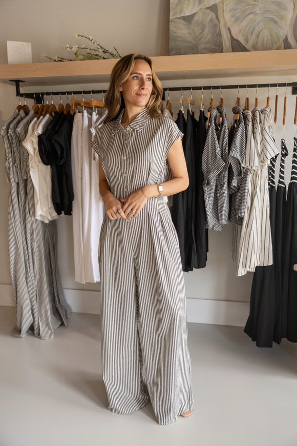 Striped Button Down Jumpsuit