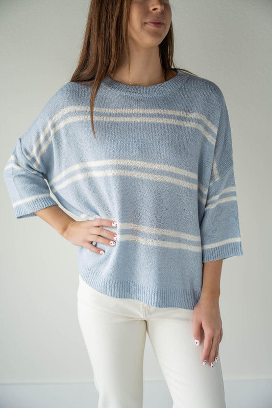 DROP SHOULDER STRIPED SWEATER TOP