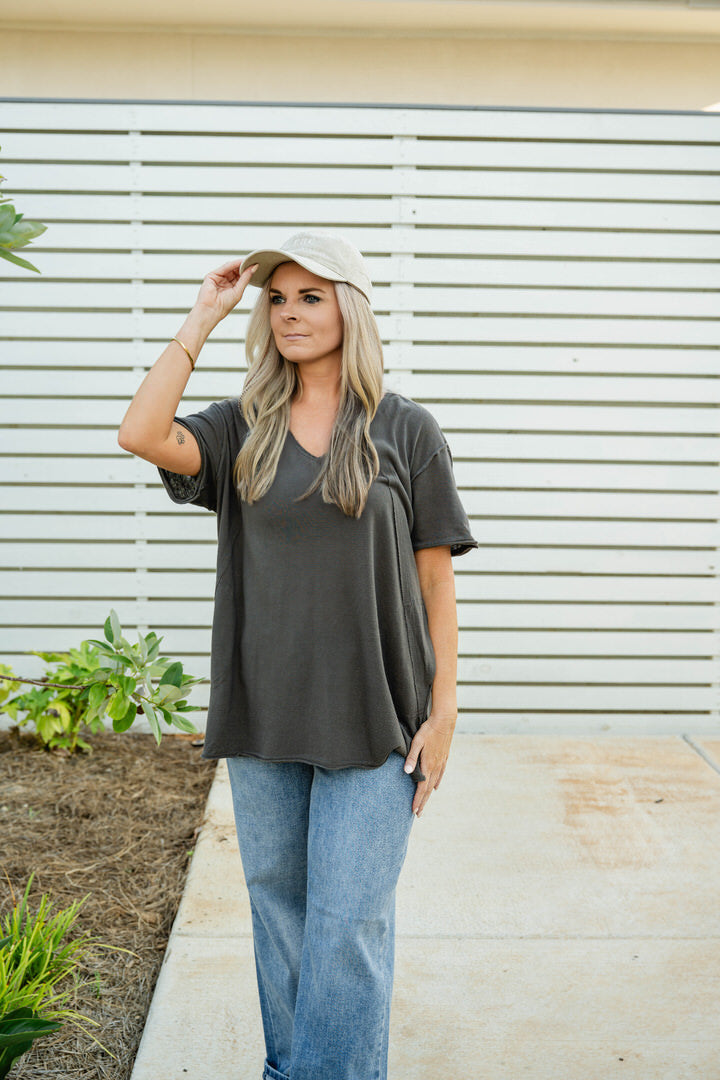 Comfy V-neck Top with Side Pockets