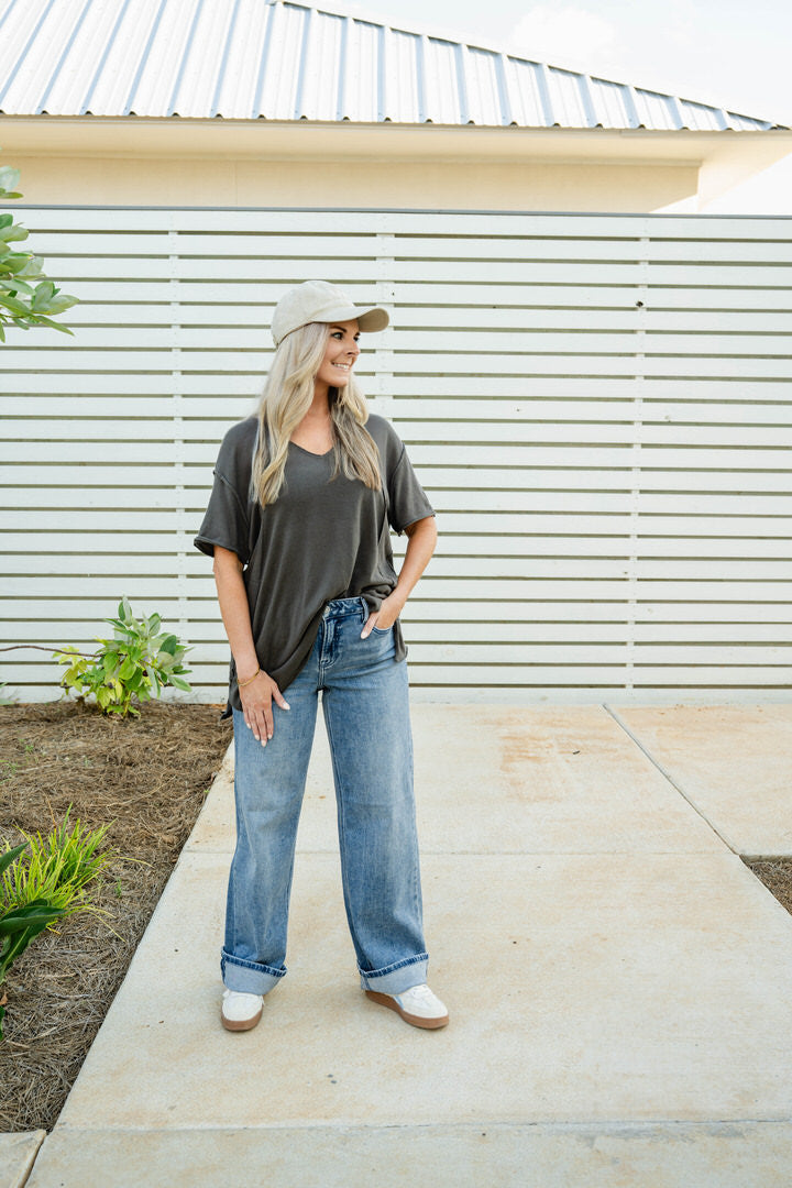 Comfy V-neck Top with Side Pockets