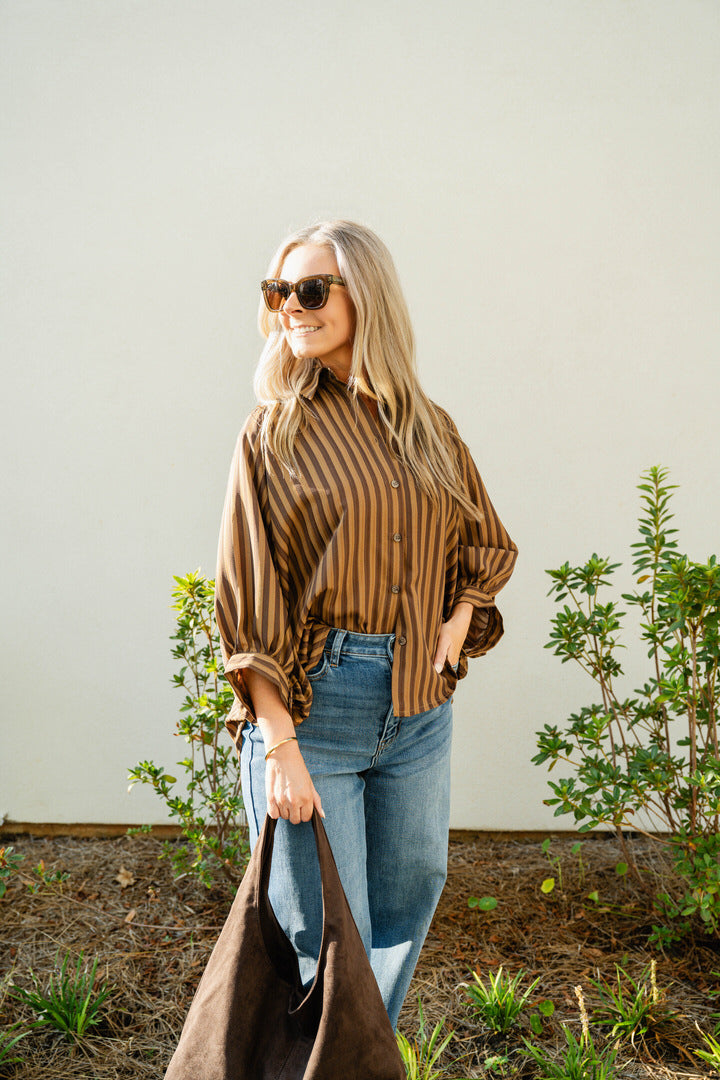 Mocha Button Front Shirt