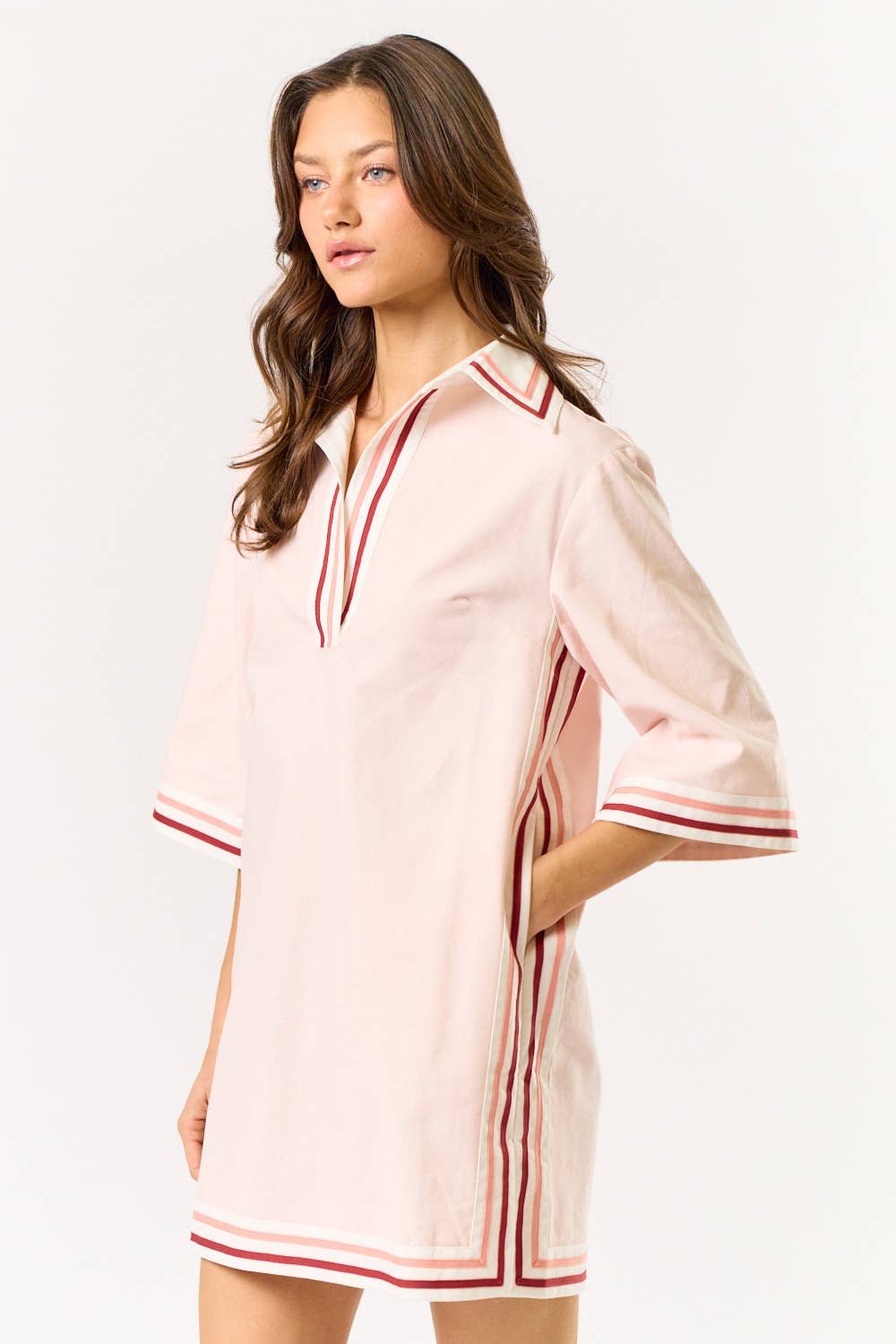 STRIPED COLLARED OVERSIZE MINI DRESS